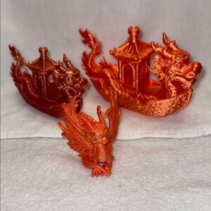 Set of Orange and Red Dragon Figurines